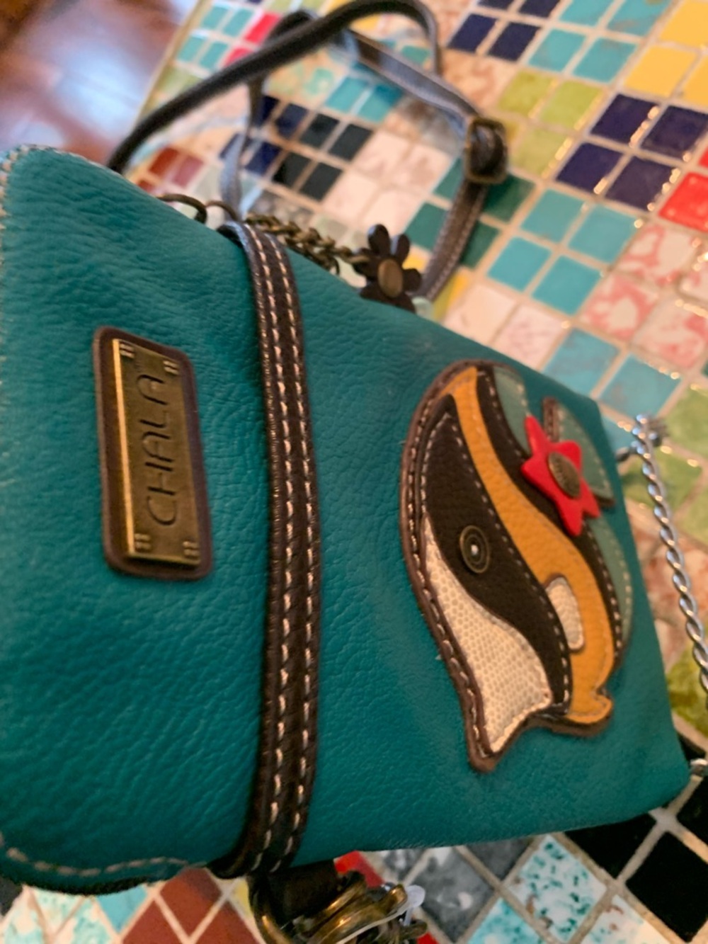 Chala Teal Convertible Crossbody with Flower Charm - Picture 10 of 11